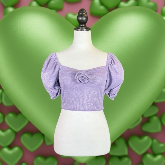 Dolls Kill Tops - Dolls Kill Sugar Thrillz NWT Lilac Shimmer Rosette Fairy Puff Sleeve Crop Top M
